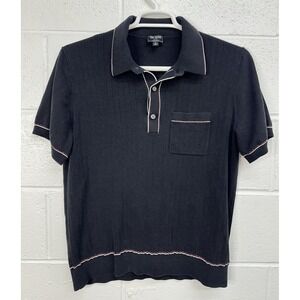Todd Snyder Black Polo with White and Pink Trim